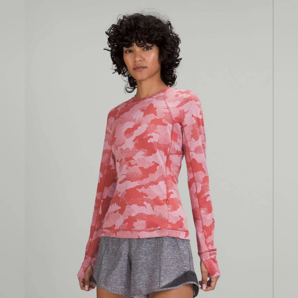 Lululemon Its Rulu Run Long Sleeve Shirt Pink Camo Jacquard Size 8